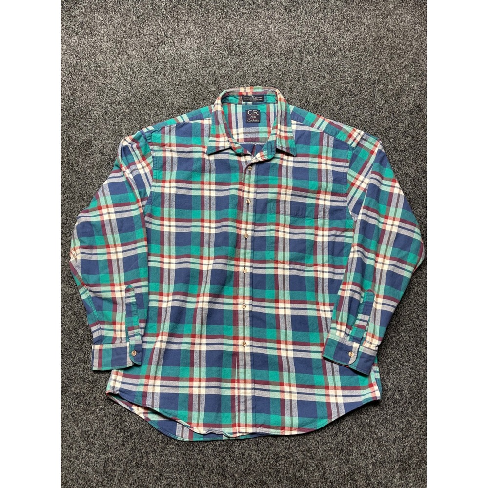 CR and Company Mens XL Plaid Flannel Shirt Cotton Teal Blue Red Long Sleeve